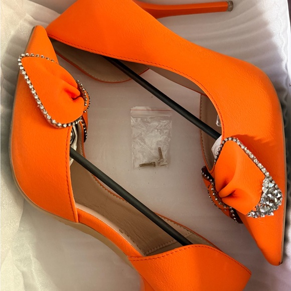 Orange Rhinestone Bow Heels - Picture 2 of 5